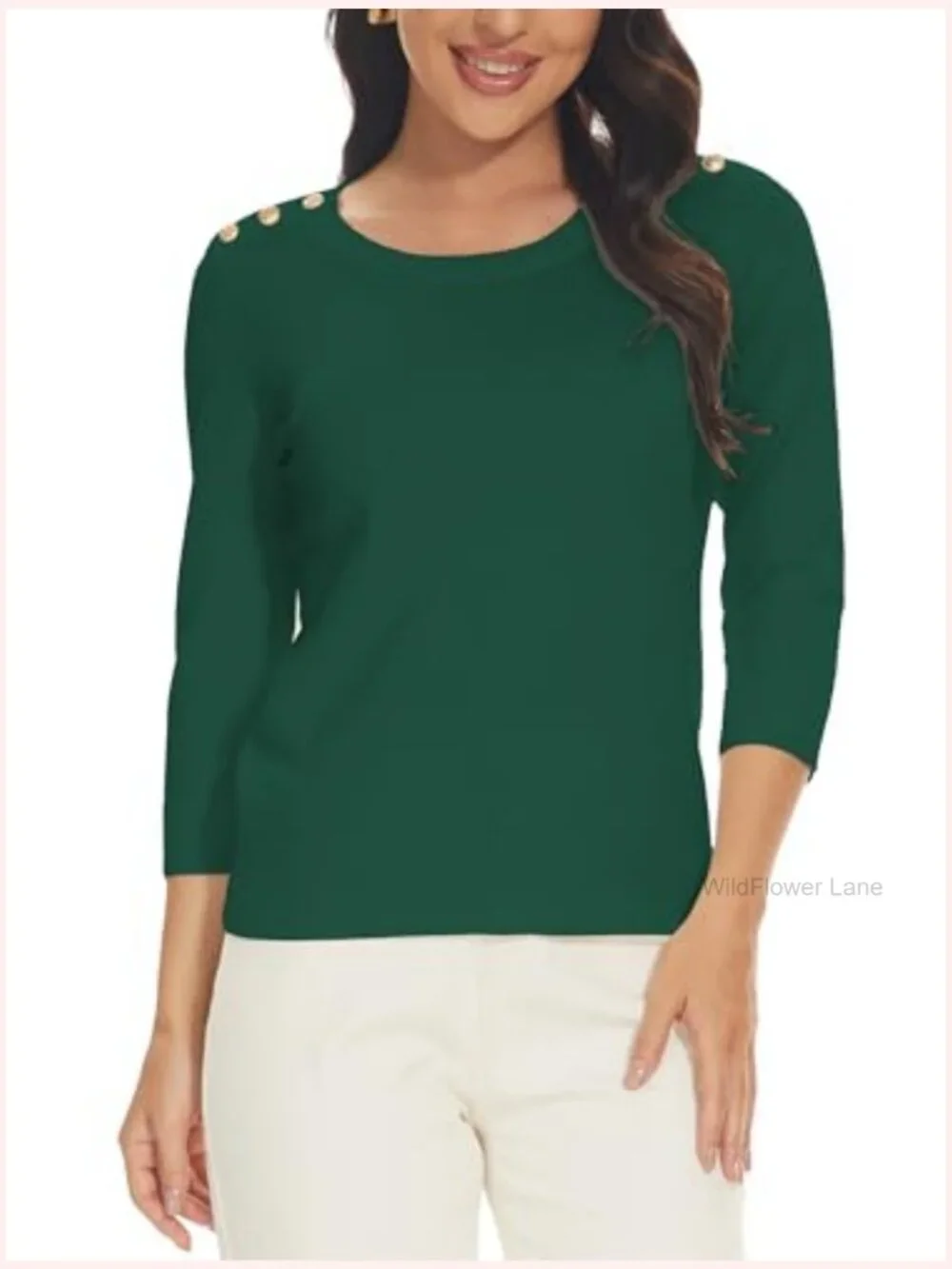Women's 3/4 Sleeve Crew Neck Pullover Sweater Lightweight Knit Top - Picture 5 of 6